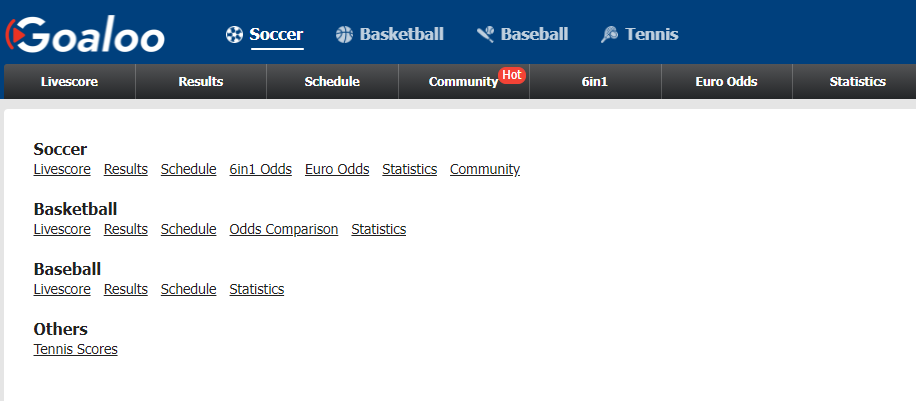Goaloo Live Scores for Soccer Basketball Baseball and Tennis