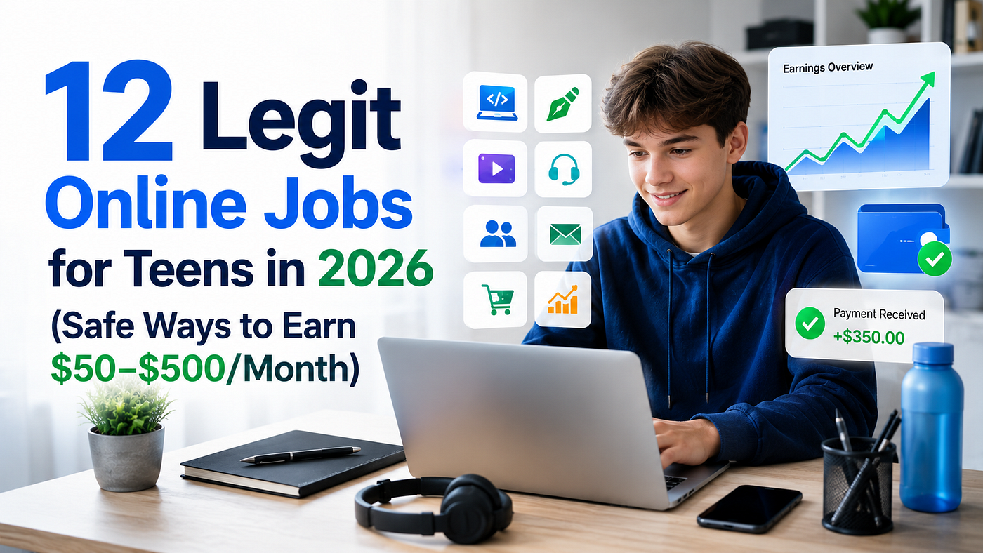 12 Legit Online Jobs for Teens in 2026 (Safe Ways to Earn $50–$500/Month)