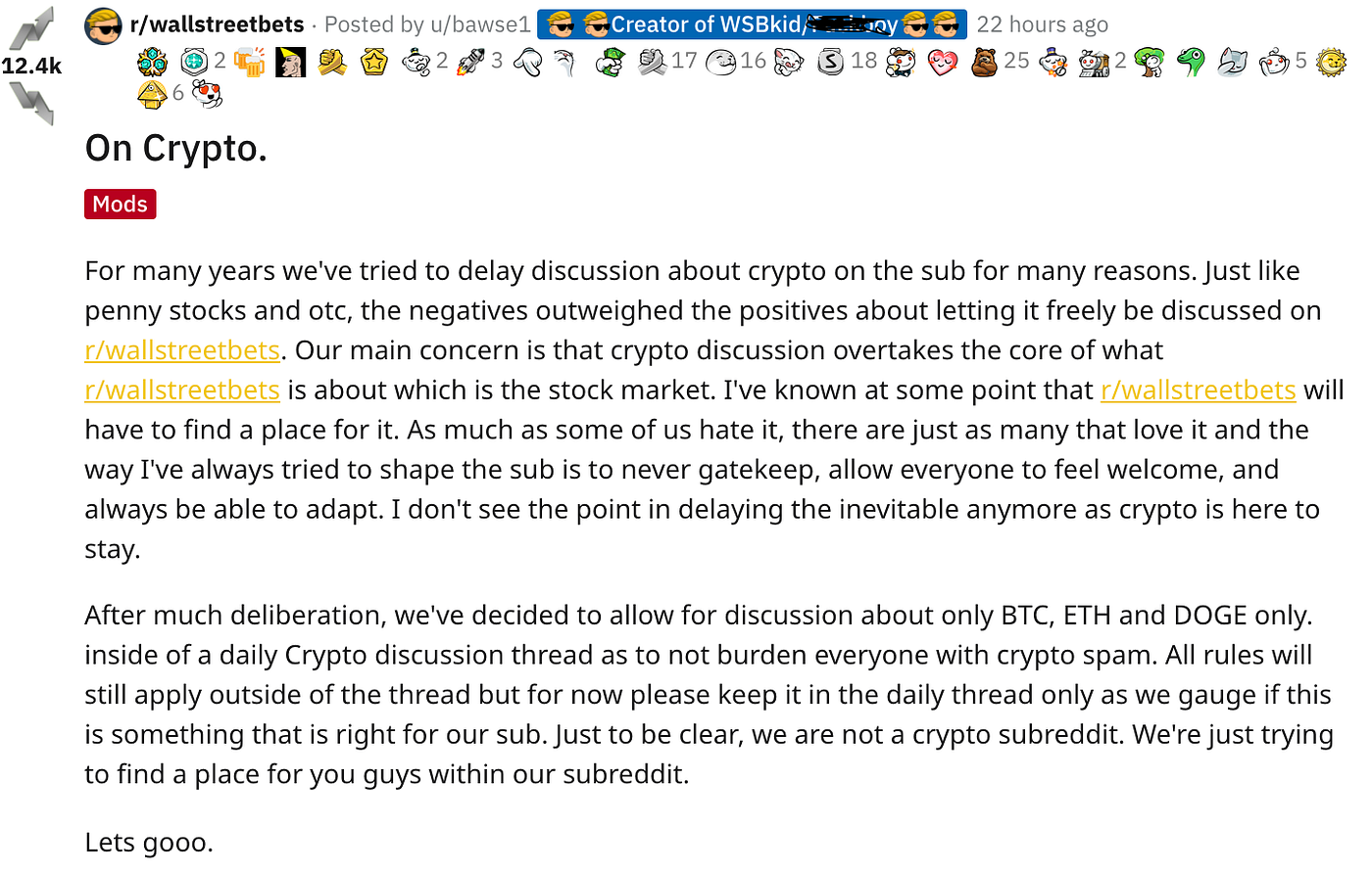 CryptoCurrency drama at WallStreetBets | by E2Analyst | Predict | Medium