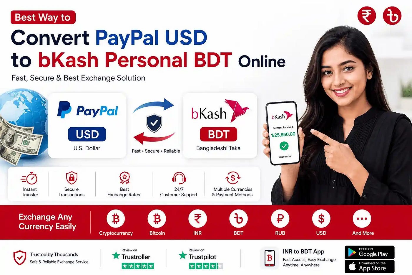Best Way to Convert PayPal USD to bKash Personal BDT Online