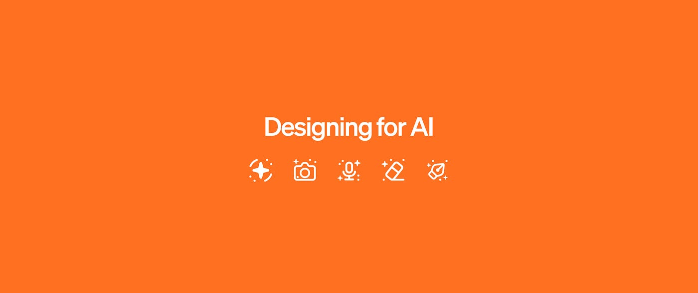 “Designing for AI” banner with five AI-themed tool icons