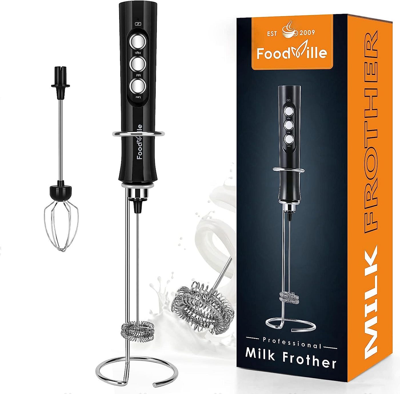 Ultra High Speed Motor 19000 Rpm Milk Frother With Double Whisk And Stand  For