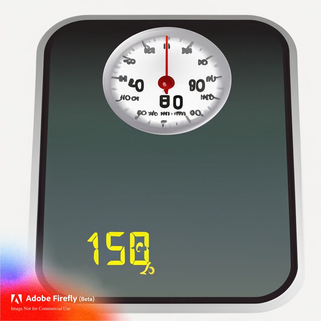 Adobe Firefly image of a digital scale indicating 150 lbs