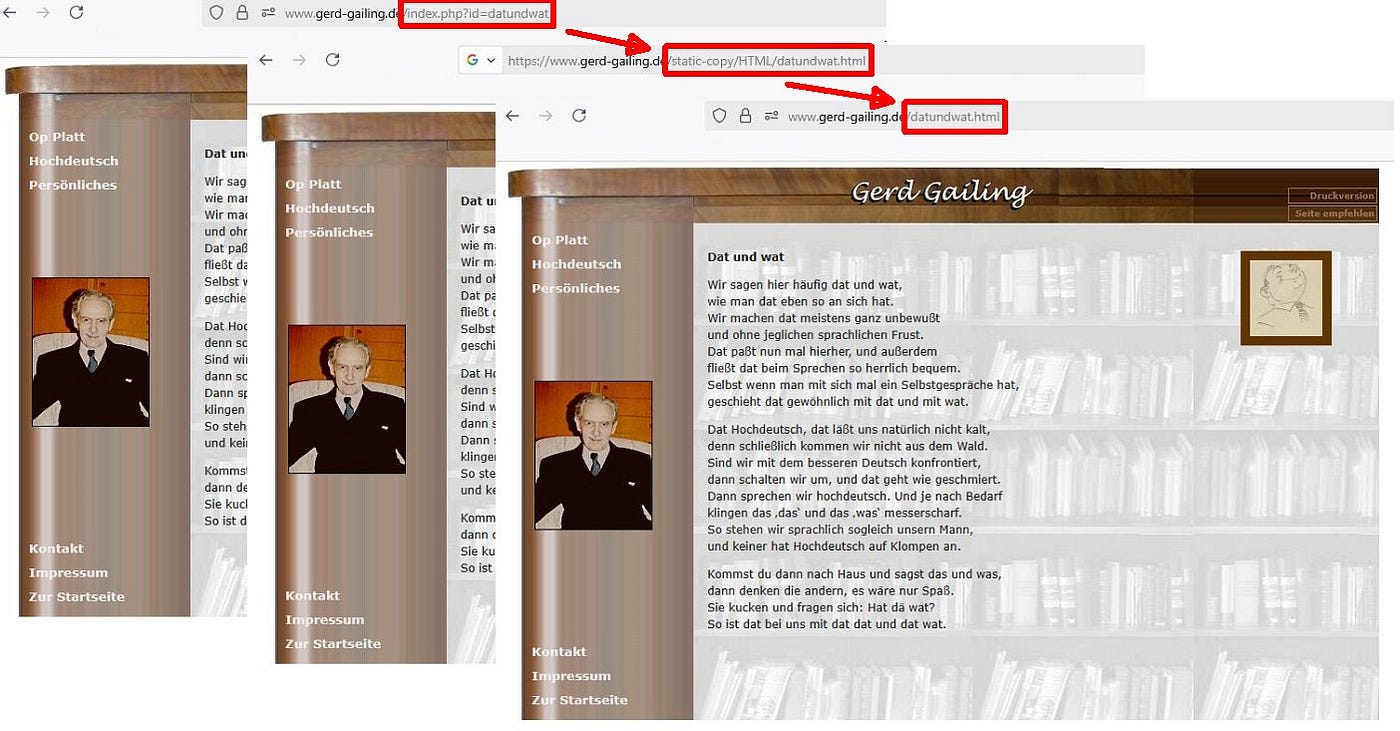Screenshot vorher-mittendrin-fertig — am Beispiel einer reellen Domain