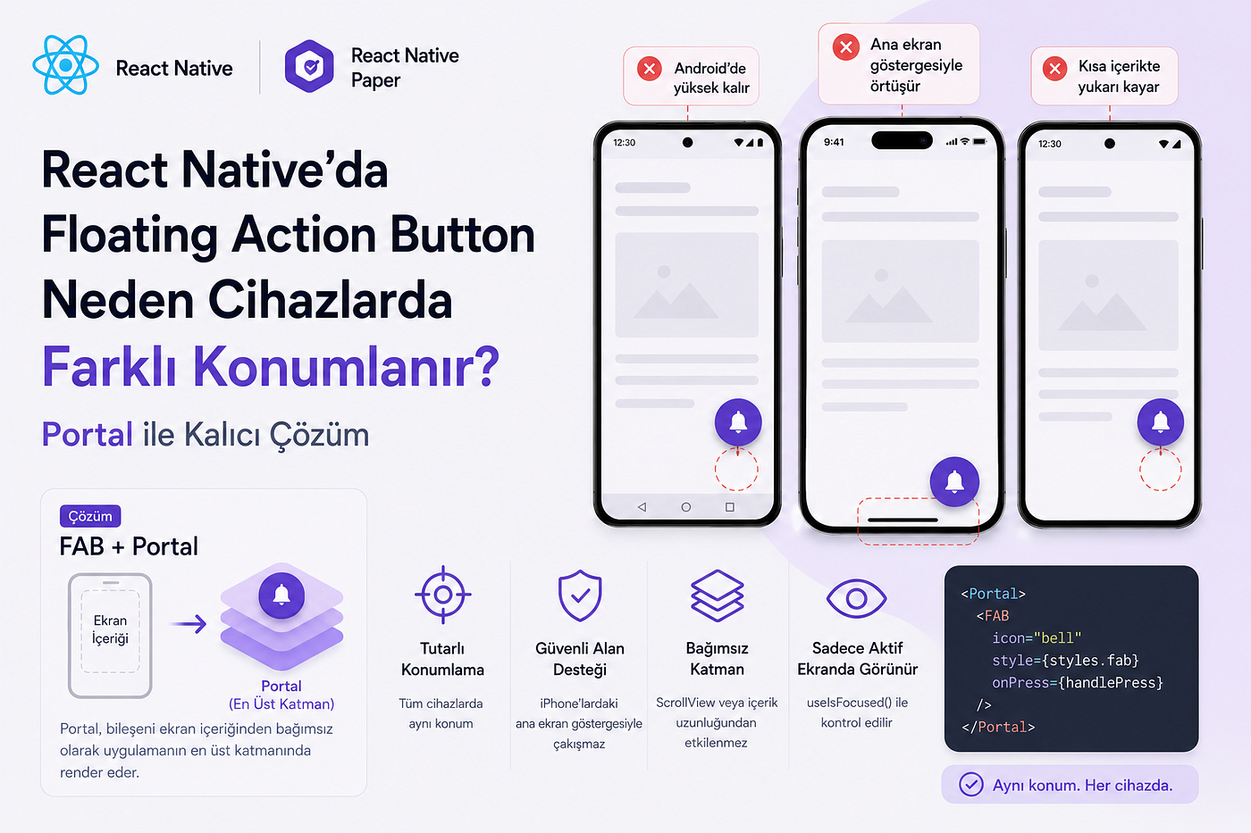 React Native’de Floating Action Button Neden Farklı Cihazlarda Kayıyor? Portal ile Kalıcı Çözüm