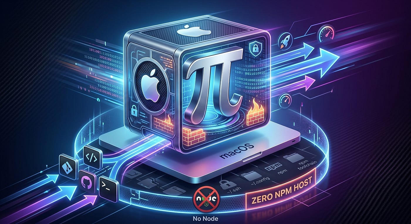 A Sovereign Coding Agent on macOS — PI in an Apple Container; Zero npm on the Host