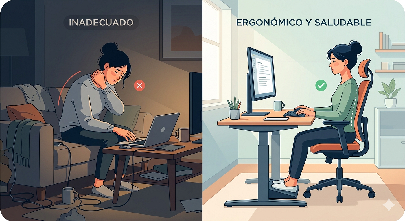 ¿Trabajas desde casa y terminas el día con dolor de cuello o agotamiento mental? No es casualidad.