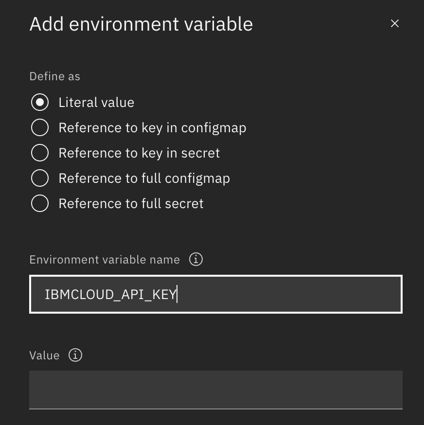 Add the environment variable for IBMCLOUD_API_KEY and WORKSPACE_ID