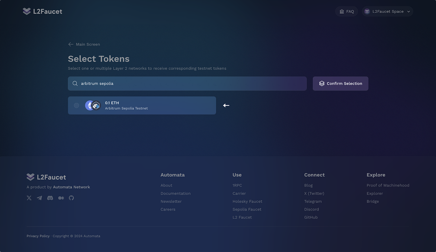 Arbitrum Sepolia supported on L2 Faucet | by Automata Network | Automata  Network