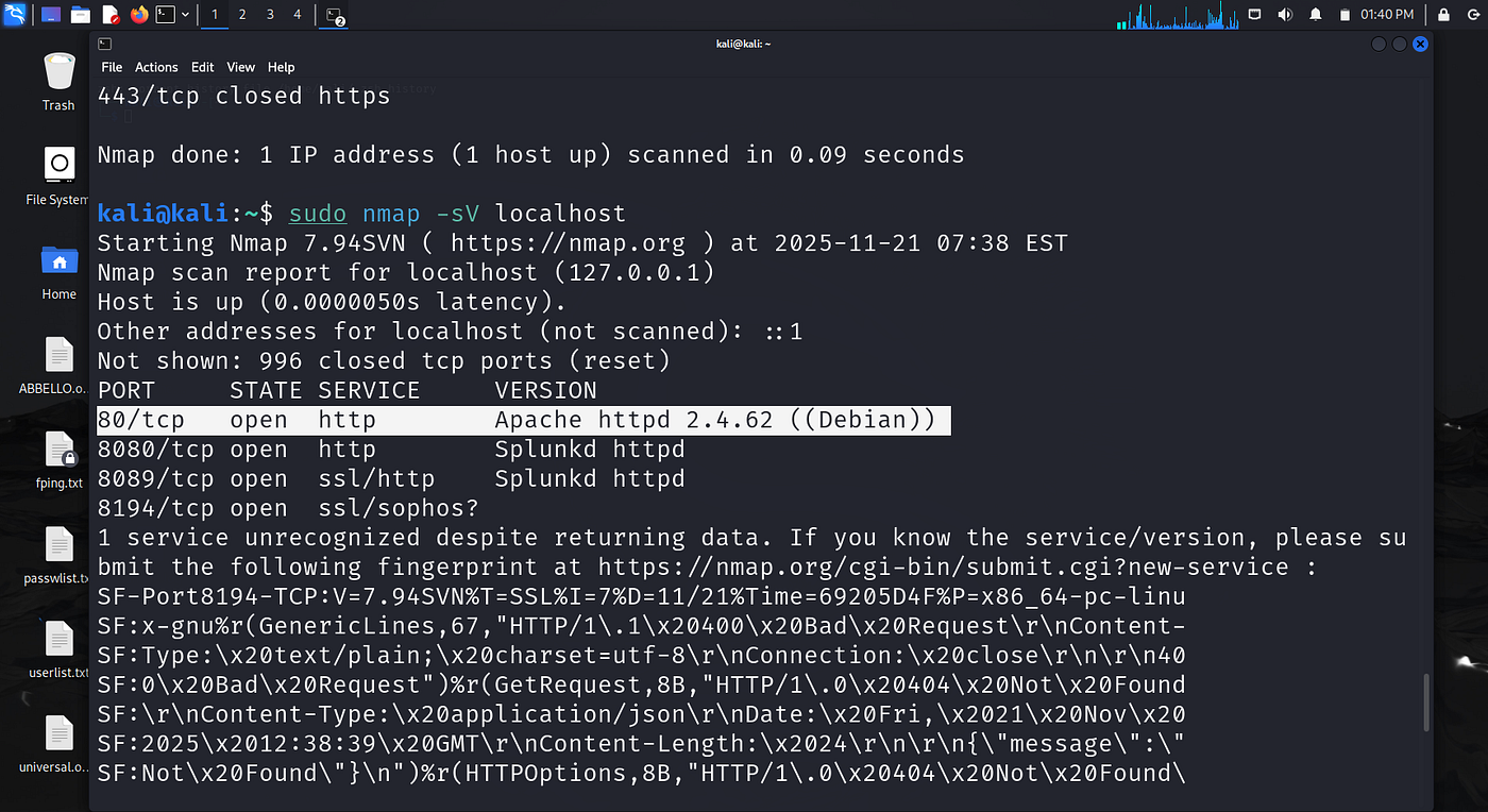 Nmap results showing web server detection