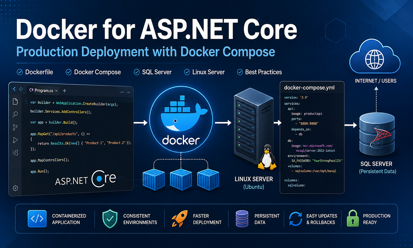 Docker for ASP.NET Core: A Complete Production Deployment Guide Using Docker Compose
