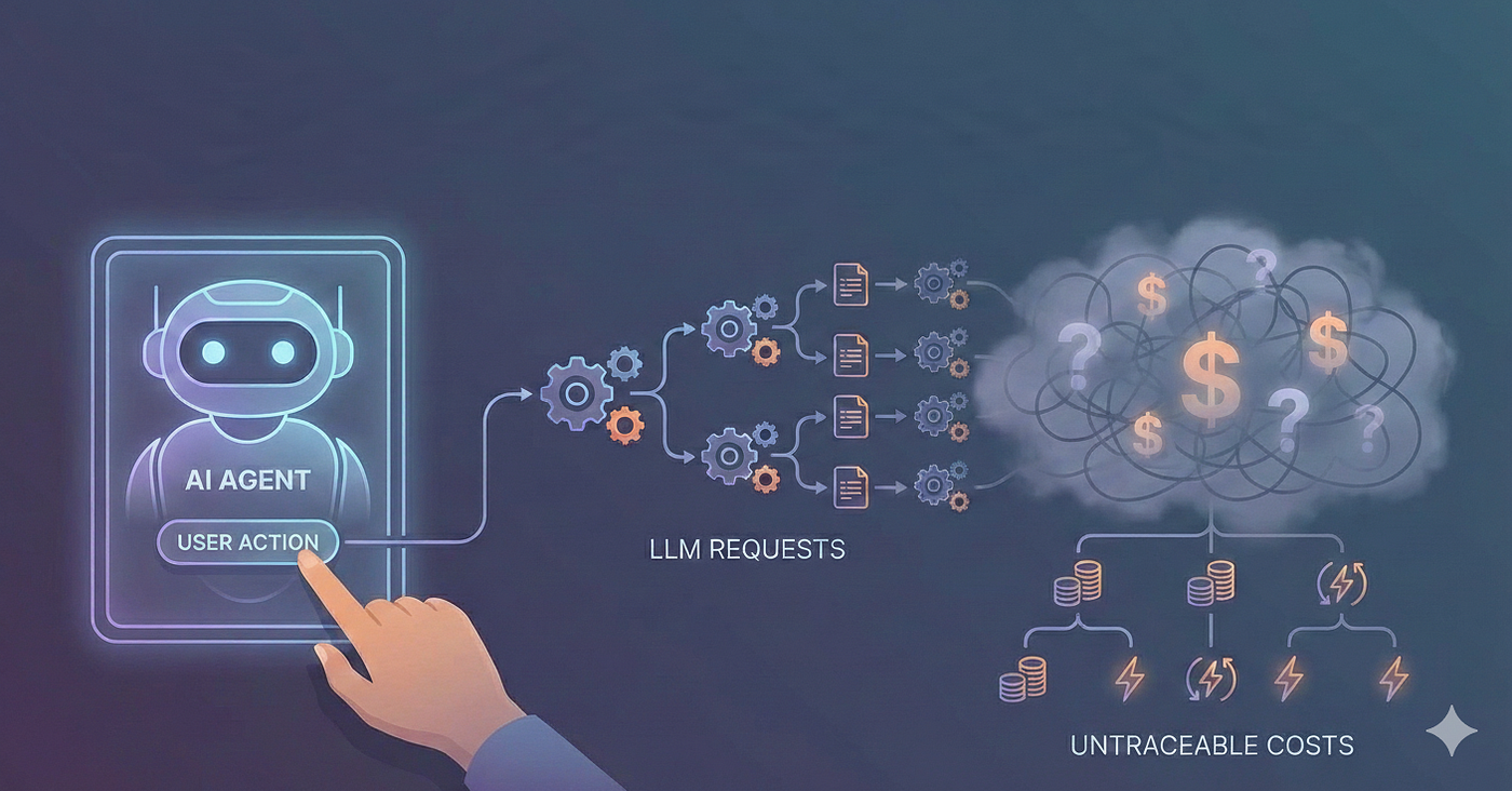 A single user action in an AI product often expands into a graph of chained prompts, retries, tool calls, and background jobs. While LLM providers bill linearly by tokens, real execution paths are branching, asynchronous, and shared — making precise per-user or per-task cost attribution inherently difficult.