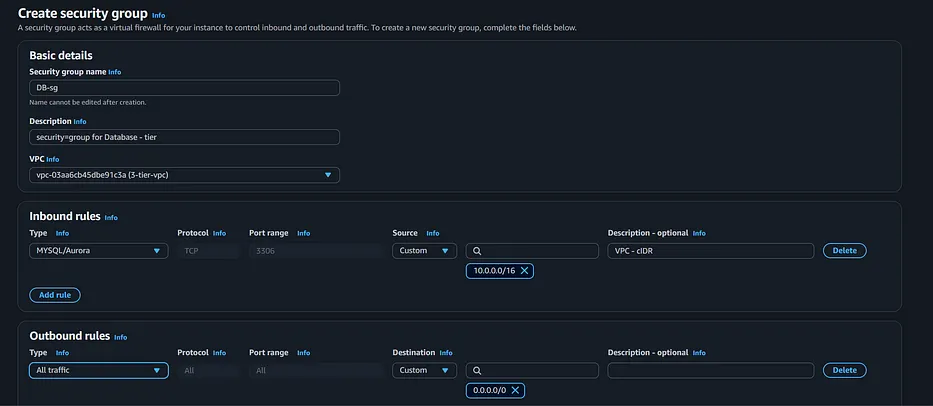 security group for database-tier