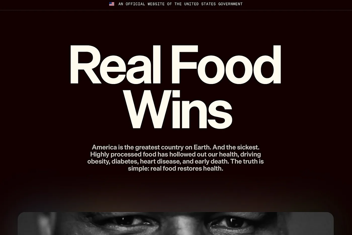 This is an official website of the United States government. The headline is a campaign; below the fold, a pair of eyes meets yours before you’ve decided to look. The page is already watching back. June, 2026.