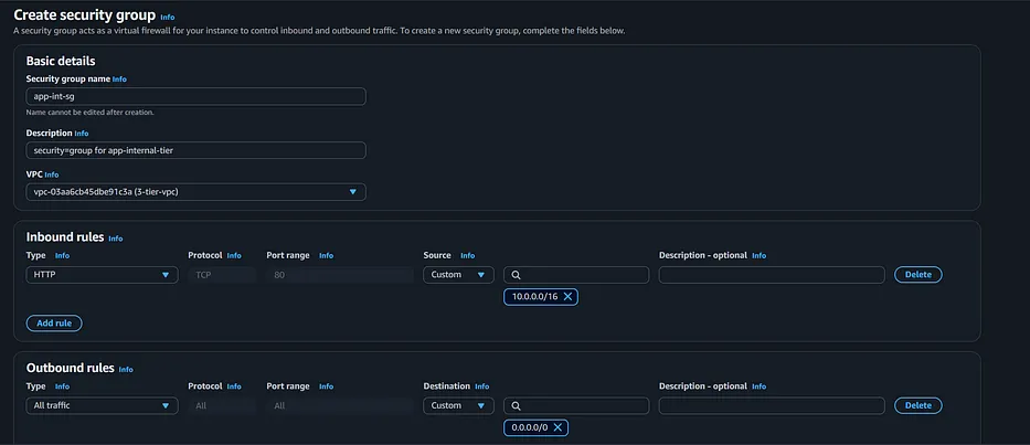 security group for app-int-alb