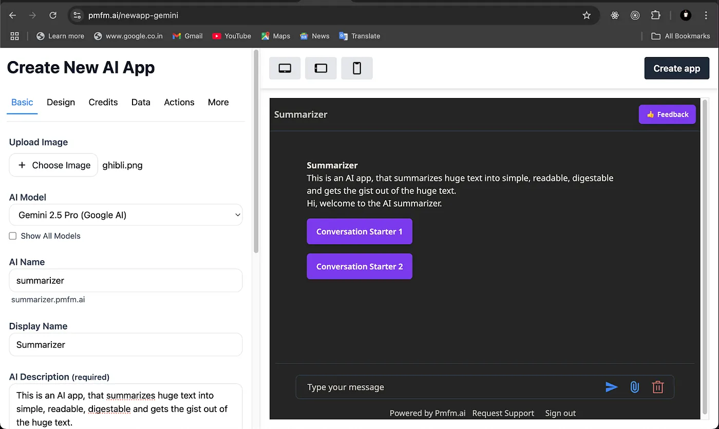 Configuration form with Gemini 2.5 Pro model selection