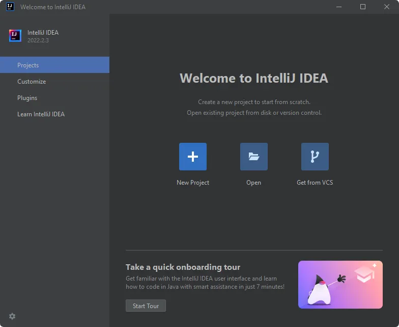 IntelliJ IDEA: welcome screen