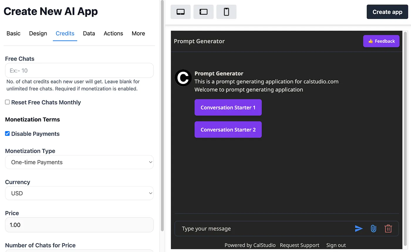Monetization settings example