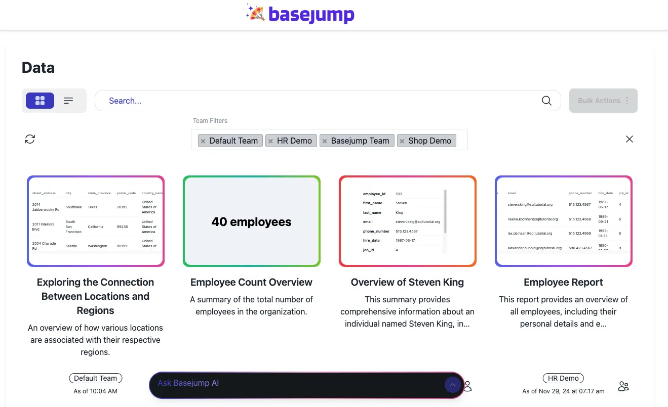 Figure 6: An image of the Basejump AI data page full of data objects