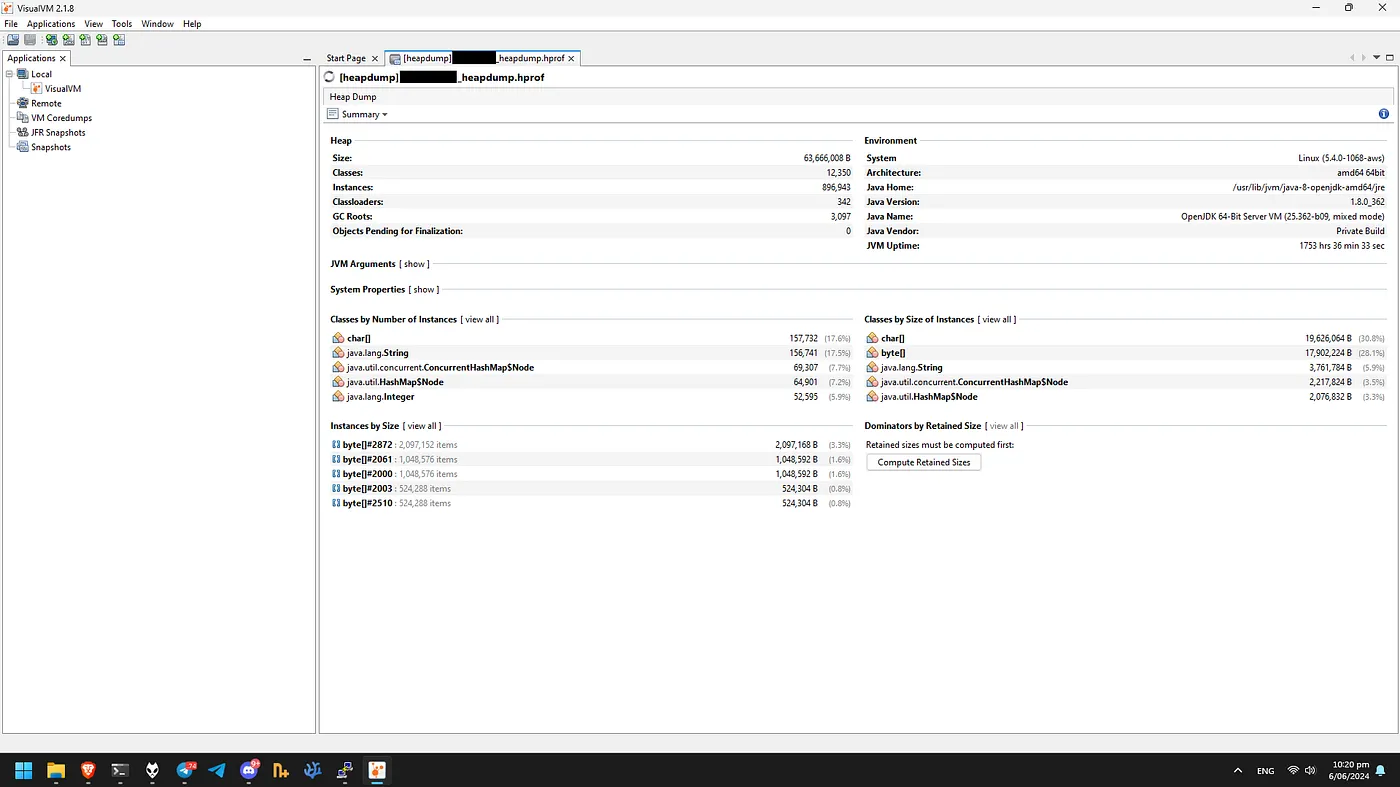 This is what VisualVM looks like once you have opened up a heapdump