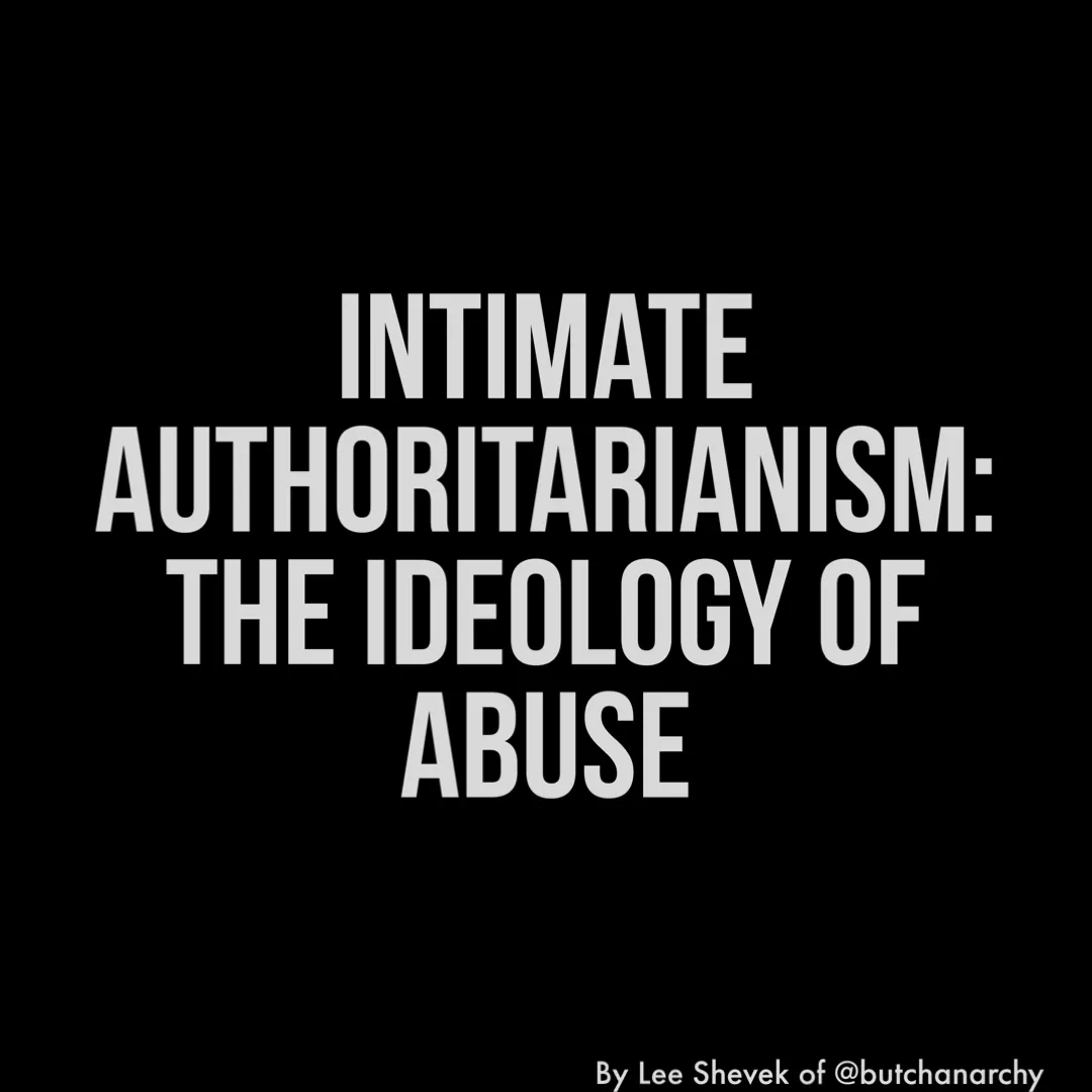 White Text on a black background that reads “Intimate Authoritarianism: The Ideology of Abuse”