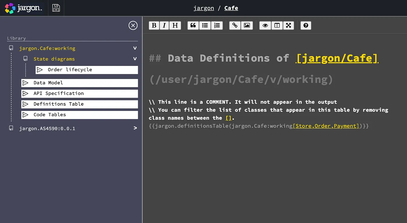 Jargon creates blocks of Markdown to represent the different types of items you may want to add to your Readme