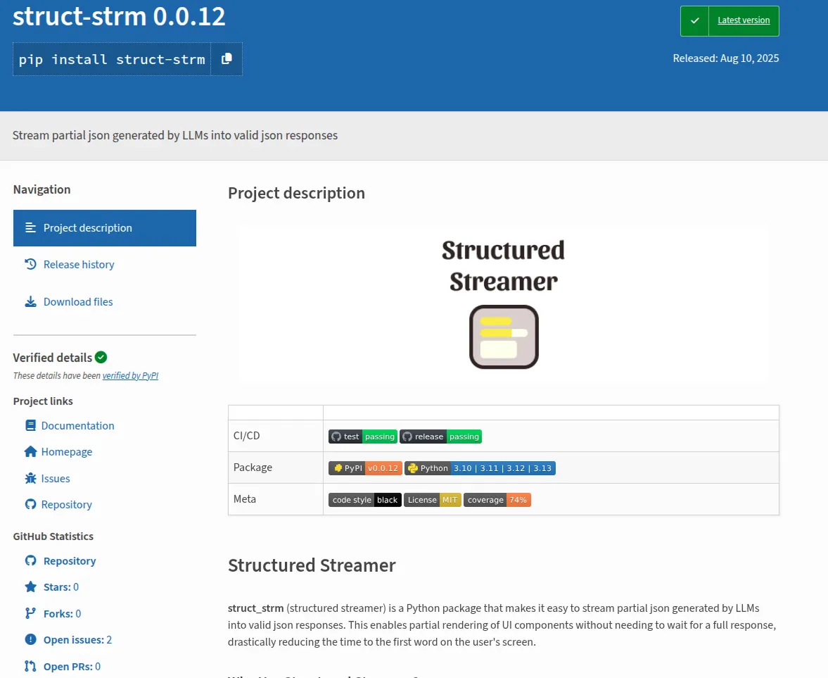 Structured streamer project on pypi