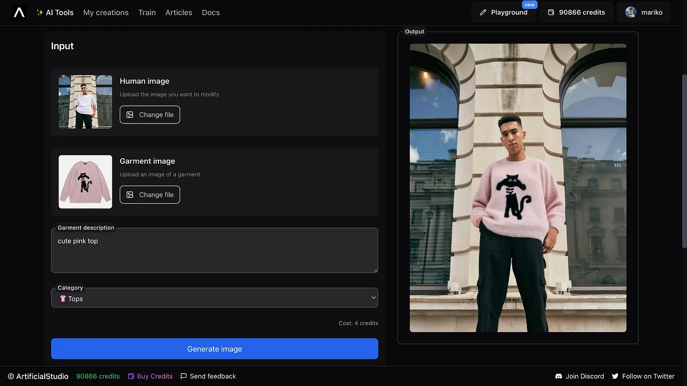 Try On Clothes on Artificial Studio