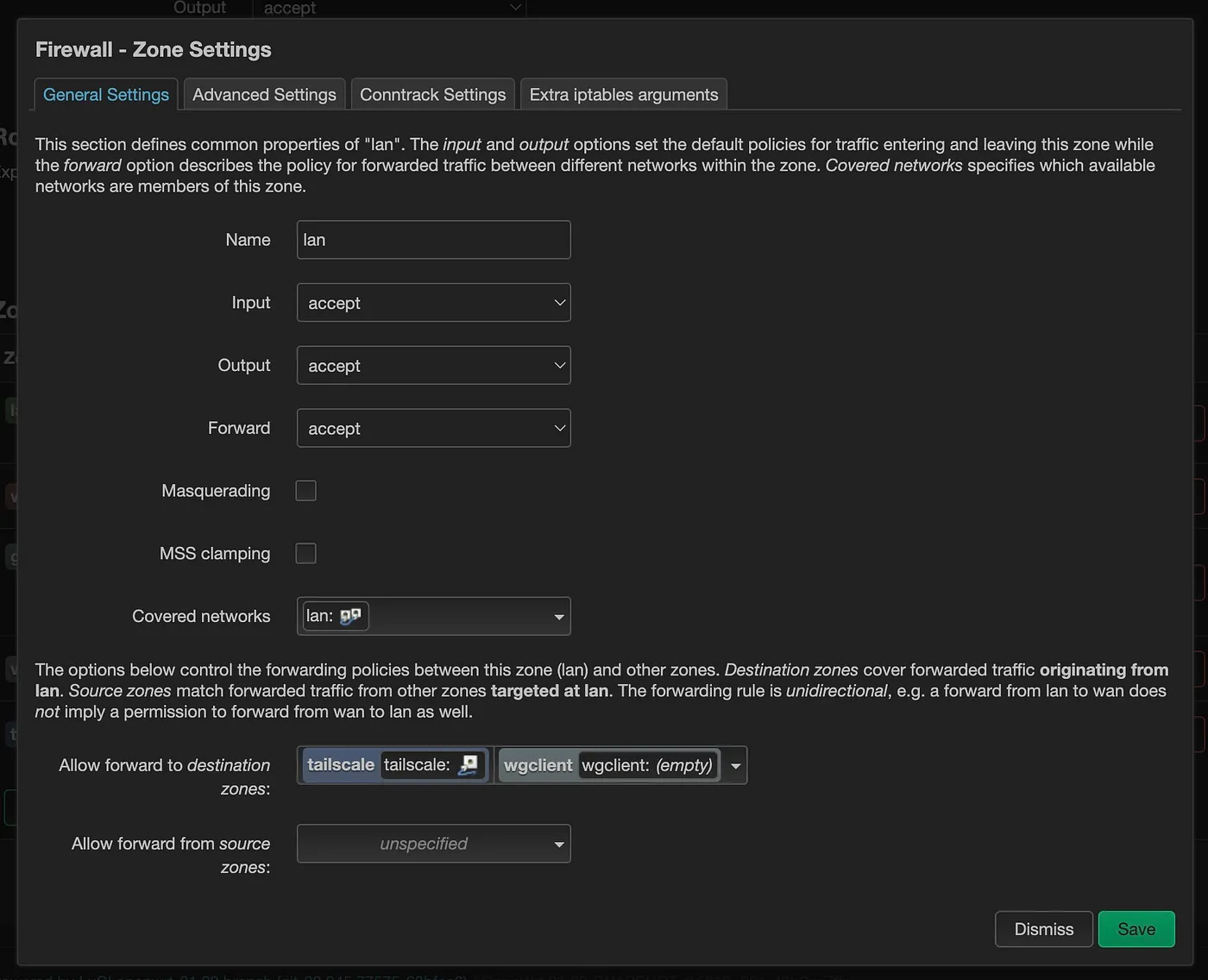 LAN zone settings