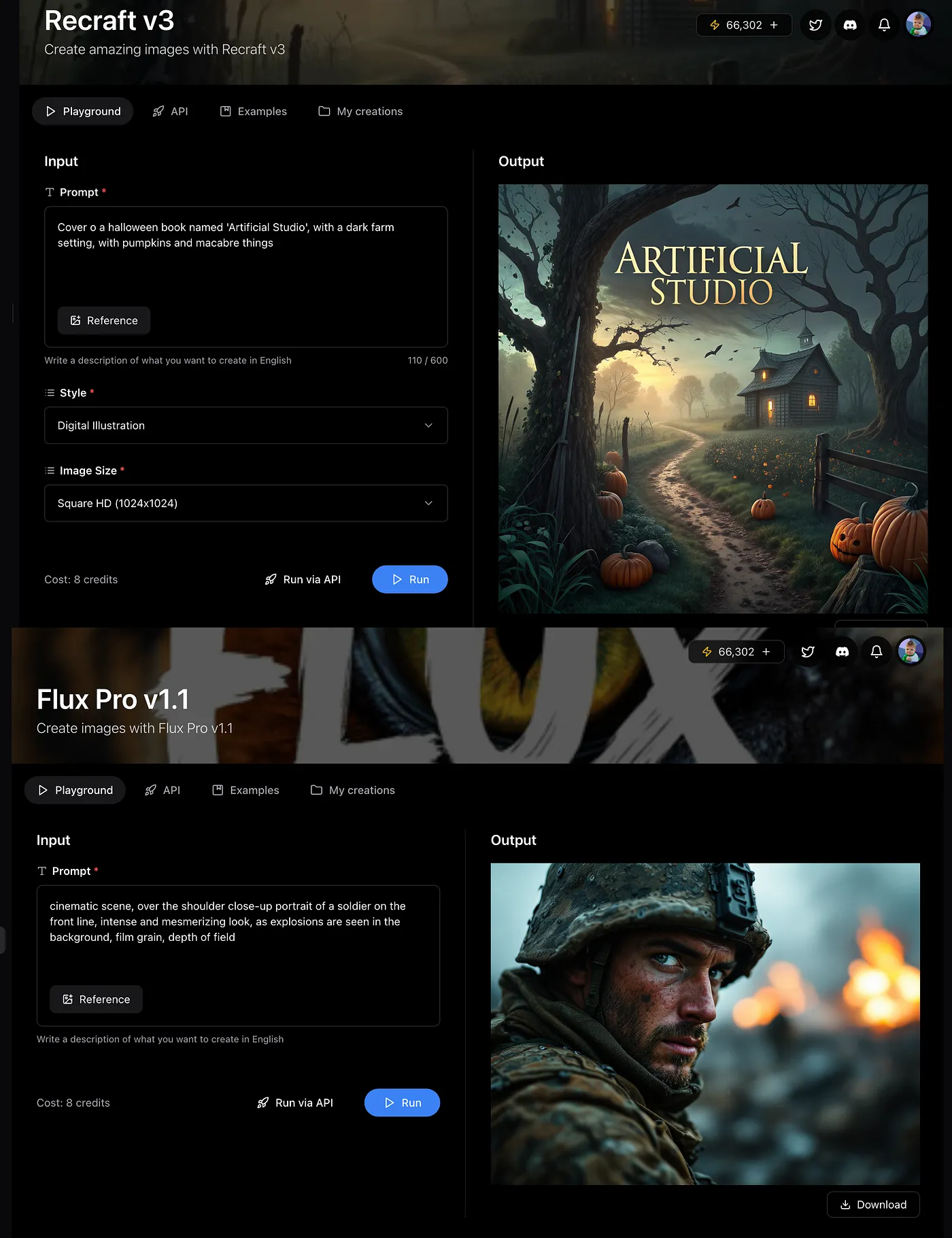 Recraft v3 and Flux Pro v1.1 available in Artificial Studio