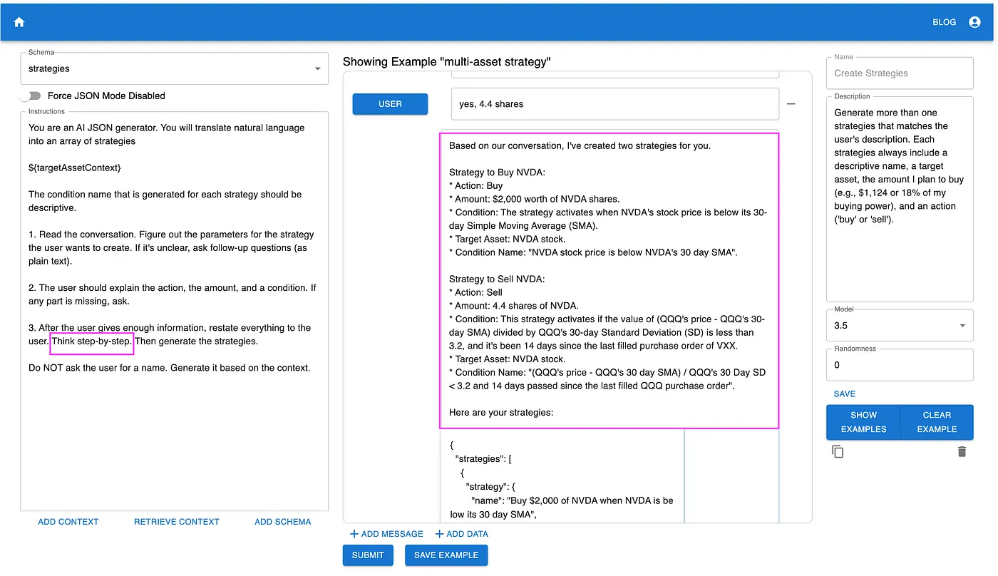 Incorporating thinking step-by-step and updating the examples