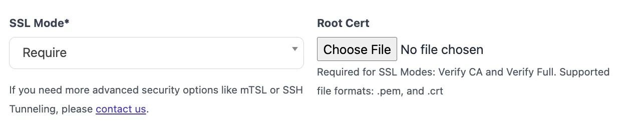 SSL Mode added to the 'Add Database' option