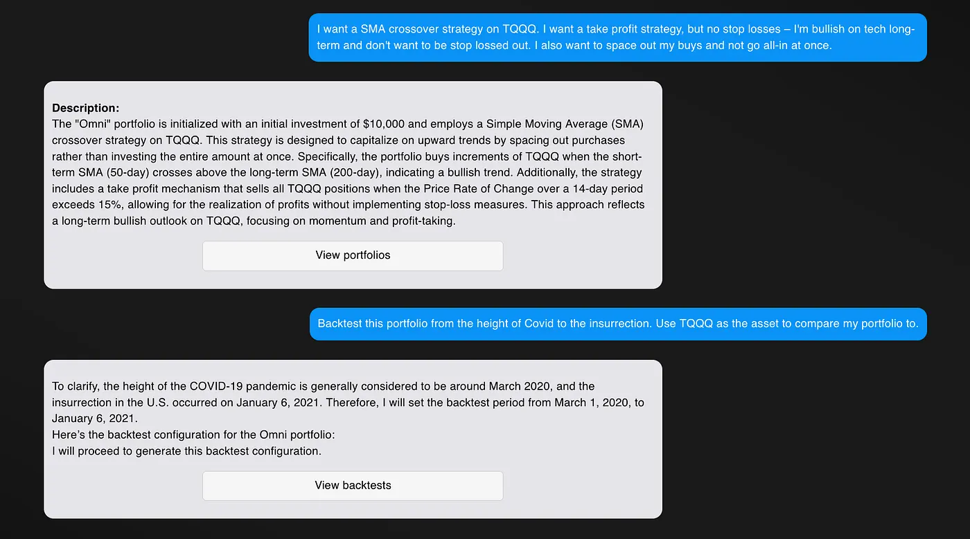 Creating a backtest in the chat