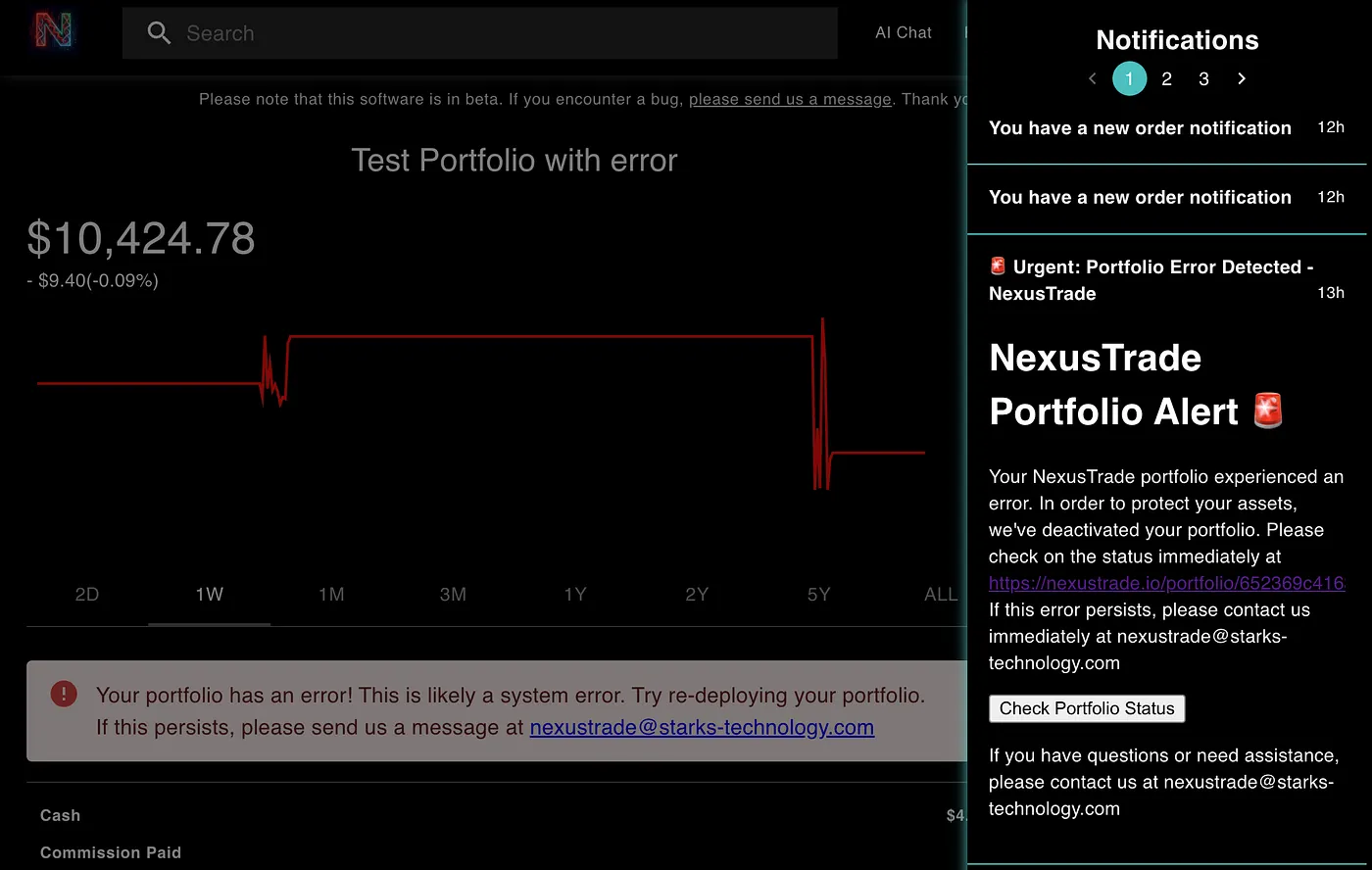 Integrated these errors into NexusTrade’s Notification system