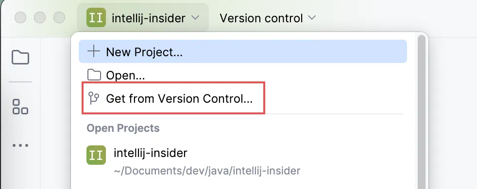 Opening a project from VCS