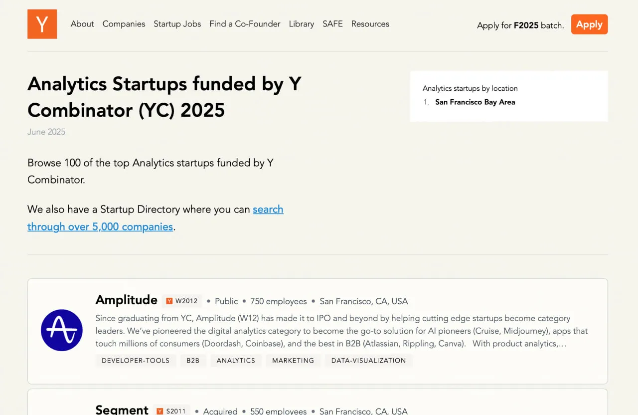 Y Combinator Analytics Startups