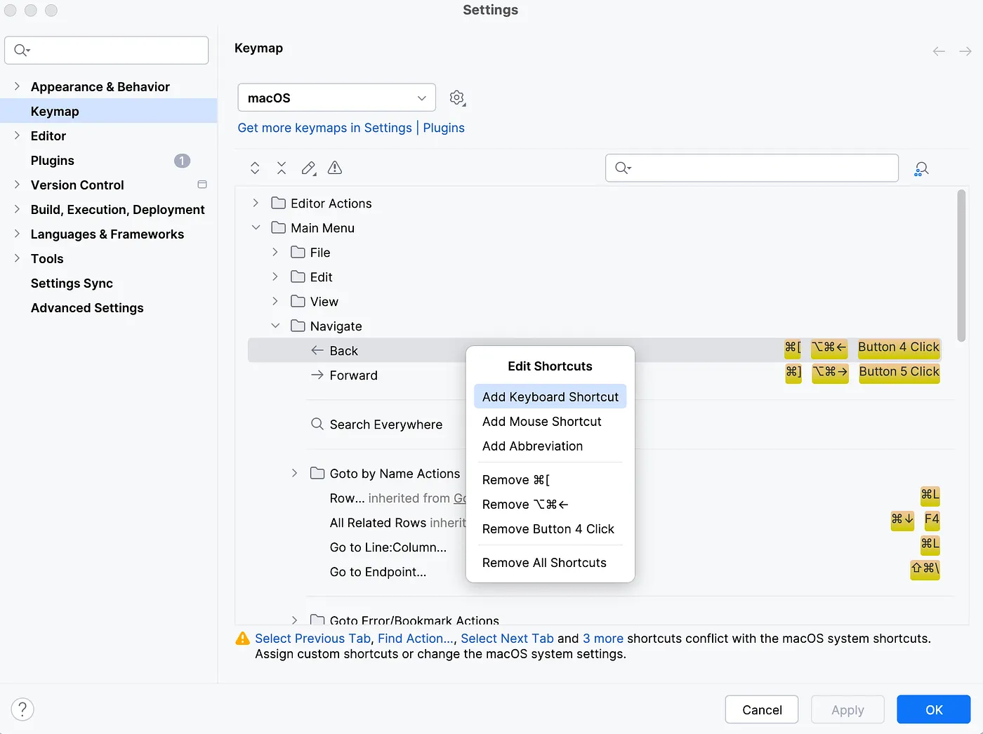 Customizing keymap shortcuts