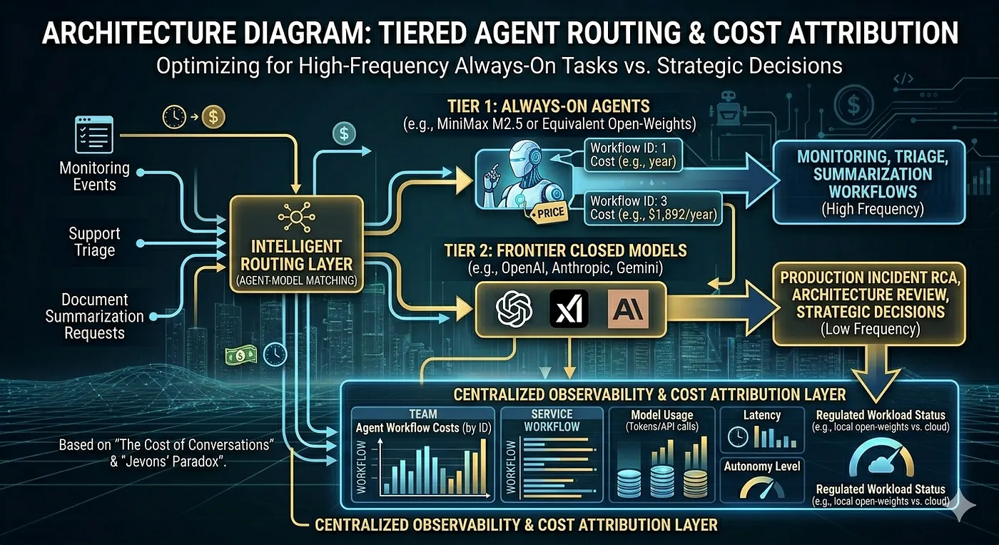 Tiered agent routing and cost attribution