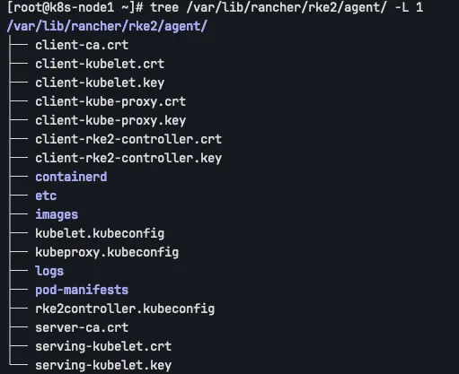 tree /var/lib/rancher/rke2/agent/ -L 1