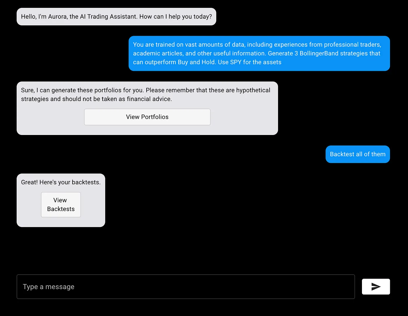 Dialog with Aurora Outlining the Strategy Generation Process
