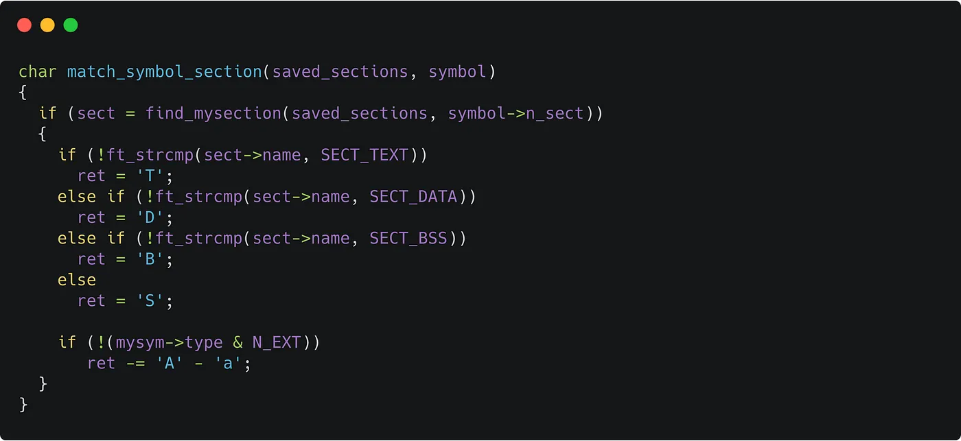 Code snippet for section type determination