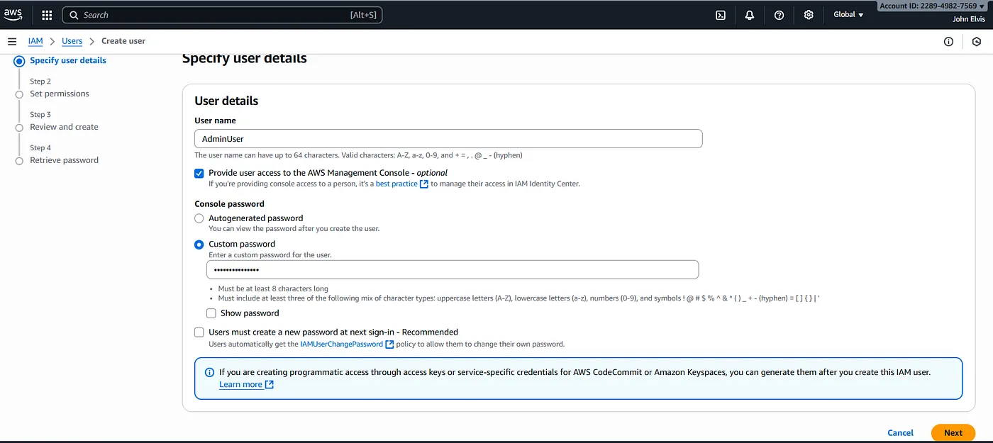 Snapshot for creating AdminUser profile