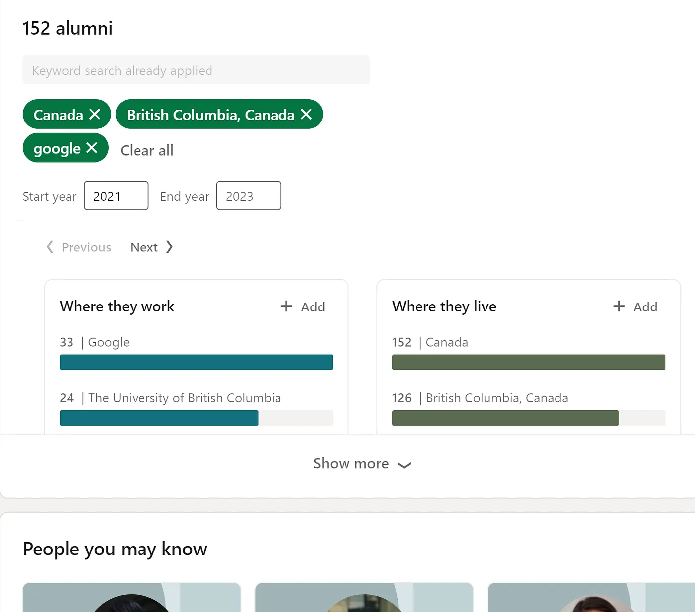 Example using filters to search for profiles with filters.