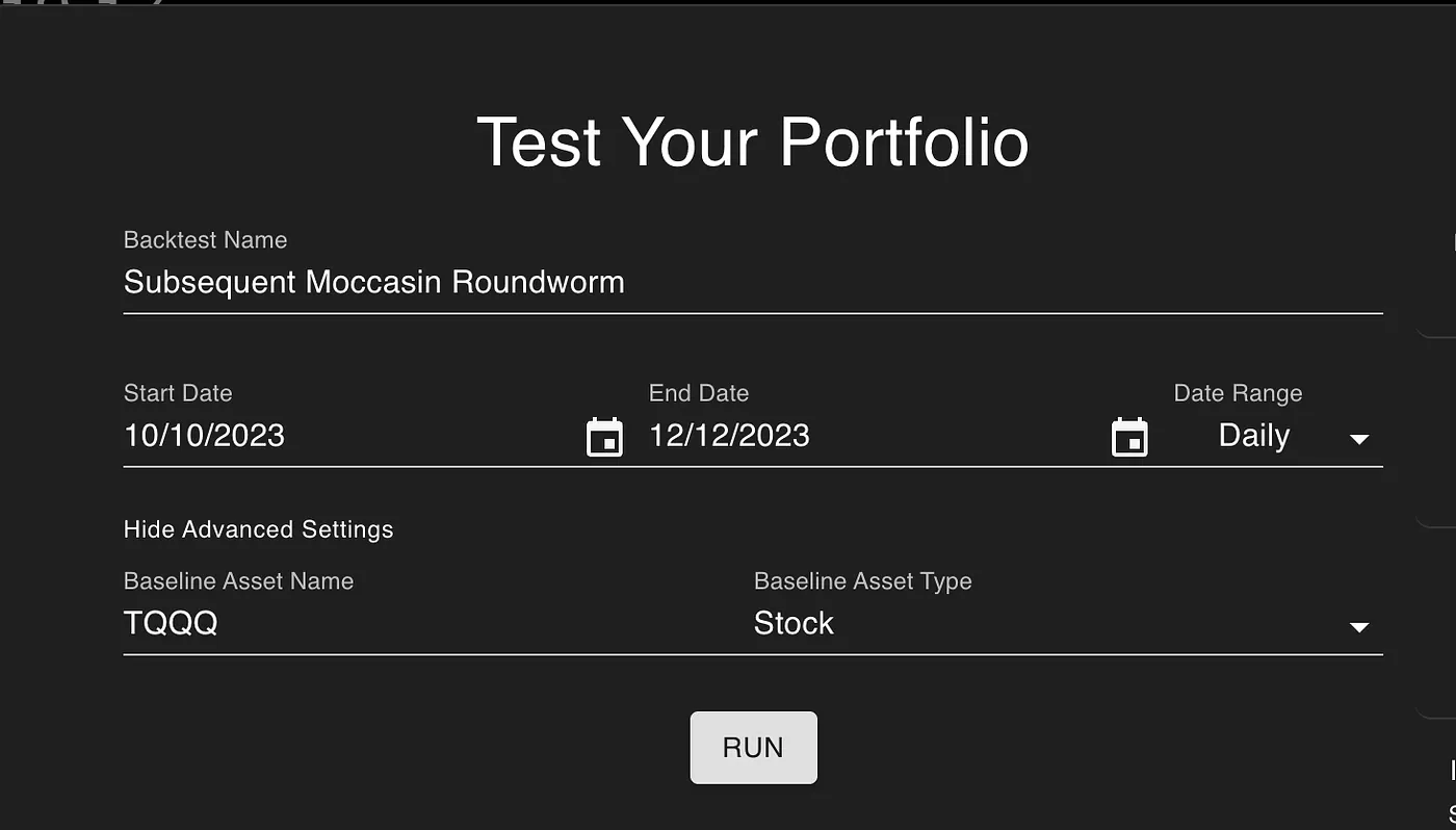 The Backtest Config to test against TQQQ