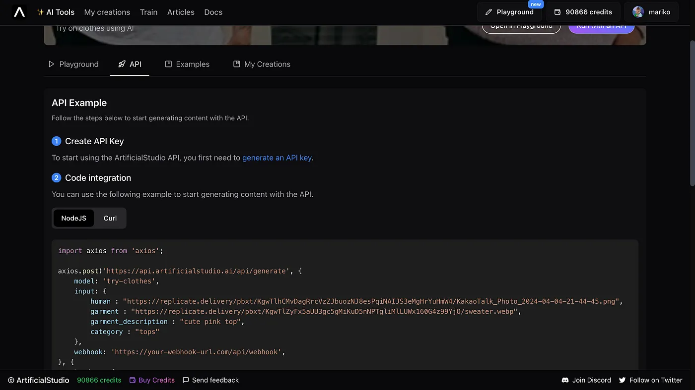 API of Try On Clothes on Artificial Studio for you e-commerce shopping