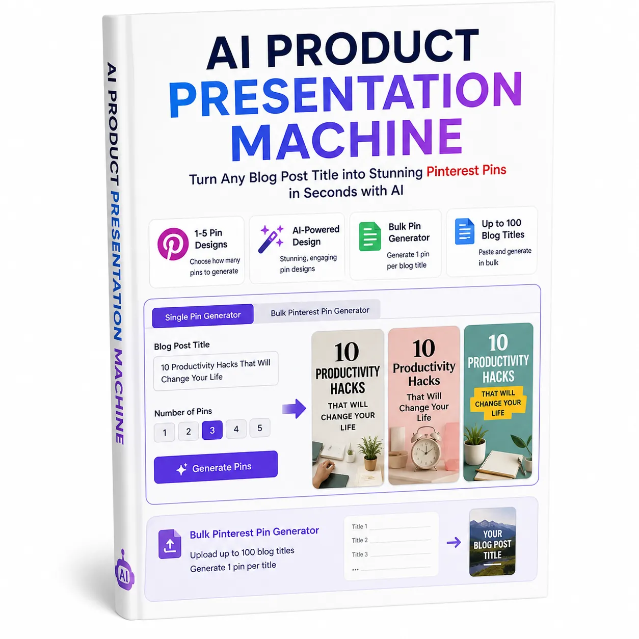 Ai Presentation Machine Dashboard - Create Pinterest Pins from Blog Titles