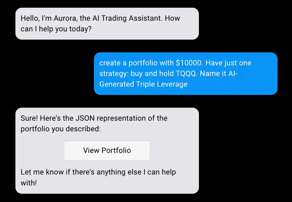 The AI-Powered Chat can create the portfolio with the strategy for you in seconds — no configuration required