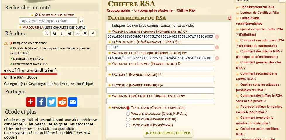 RSA Decryption via Dcode