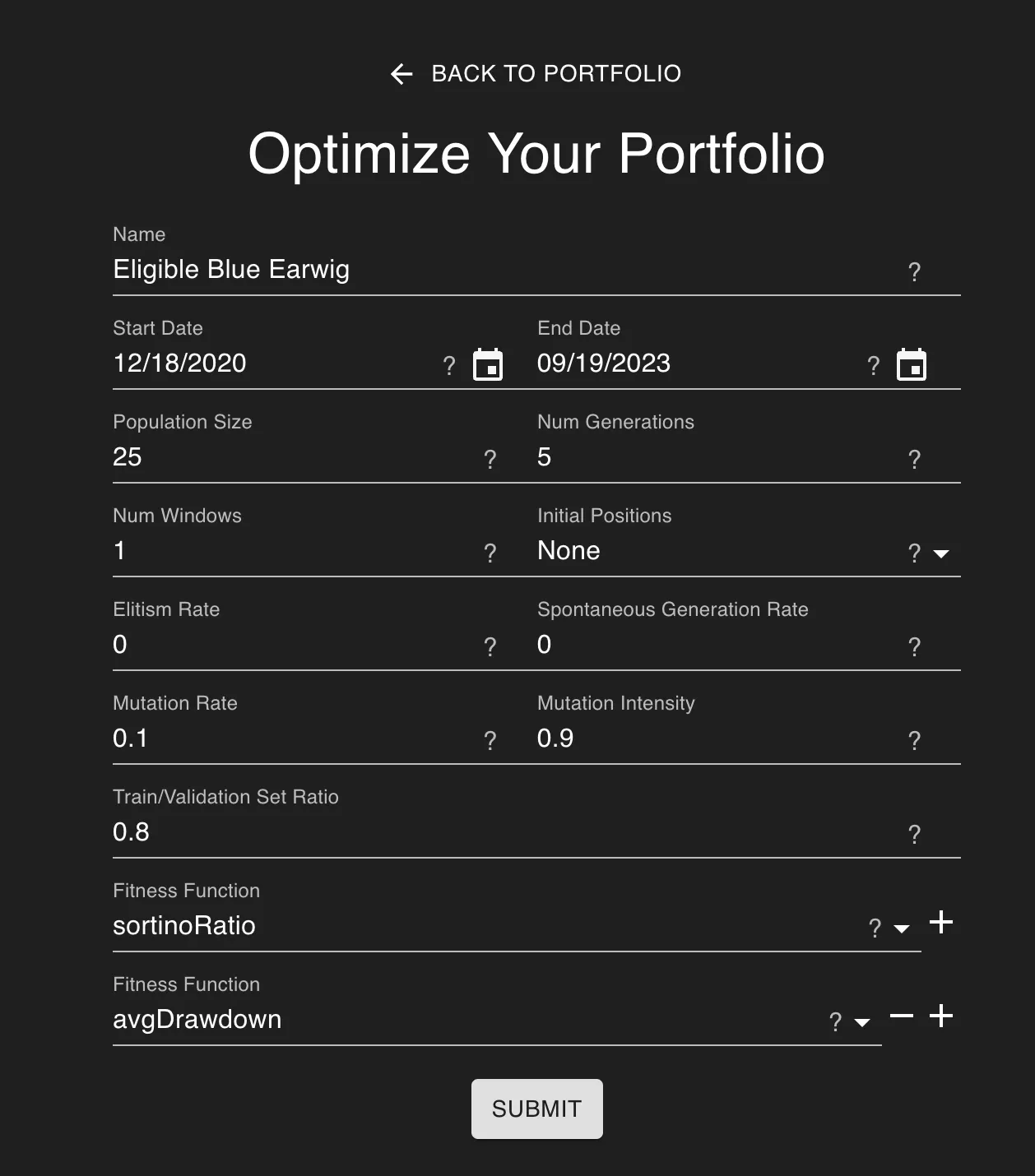 The Optimization Config in NexusTrade